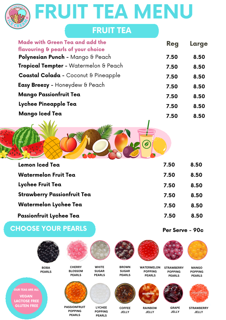 Menu, Lancelin Icecream & Bubble Tea