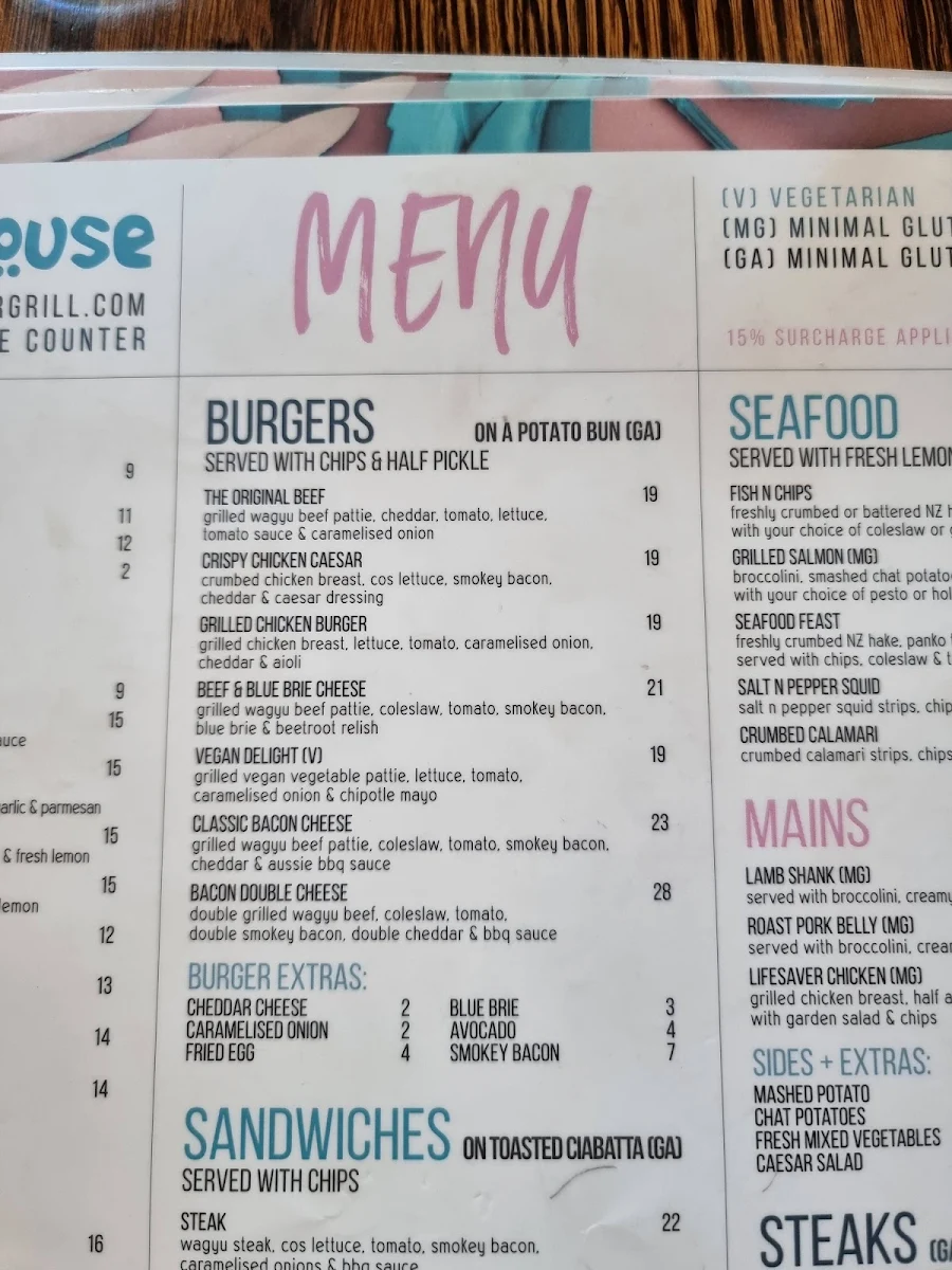 Menu, Hotel Beach House Garden City