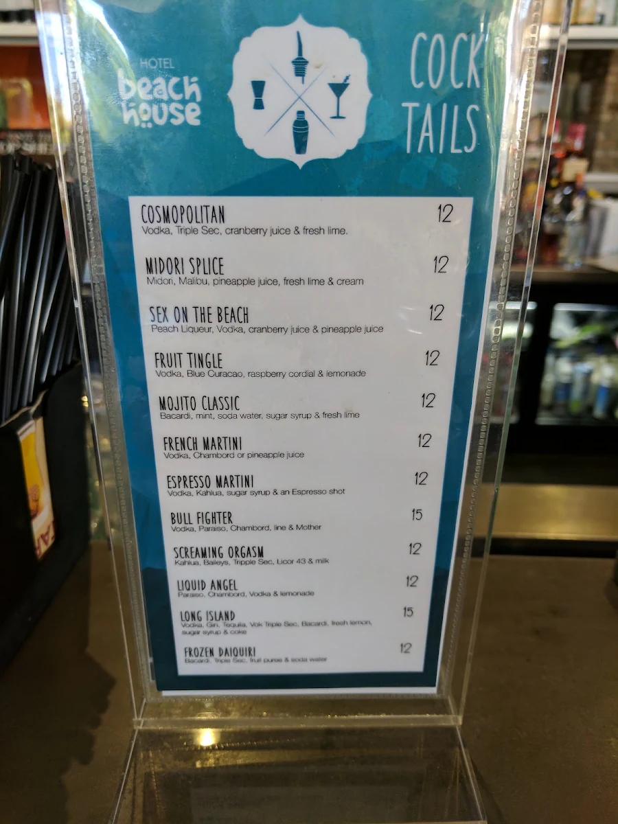 Menu, Hotel Beach House Garden City