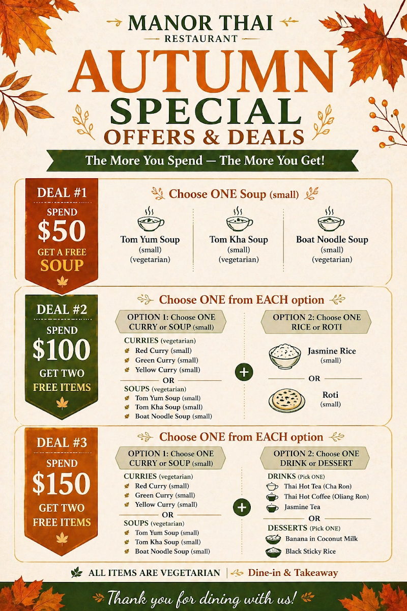 Menu, Manor Thai Restaurant