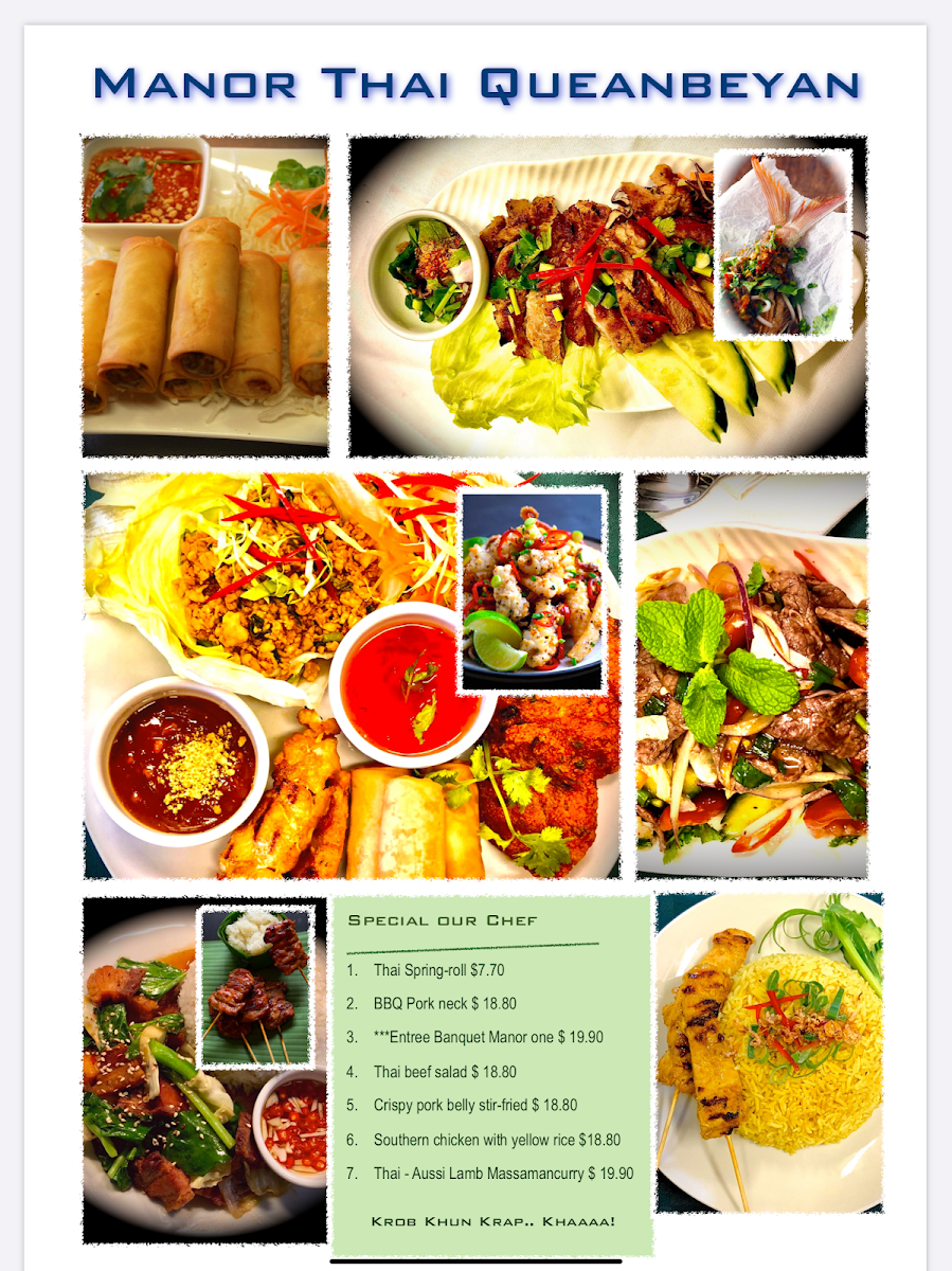 Menu, Manor Thai Restaurant