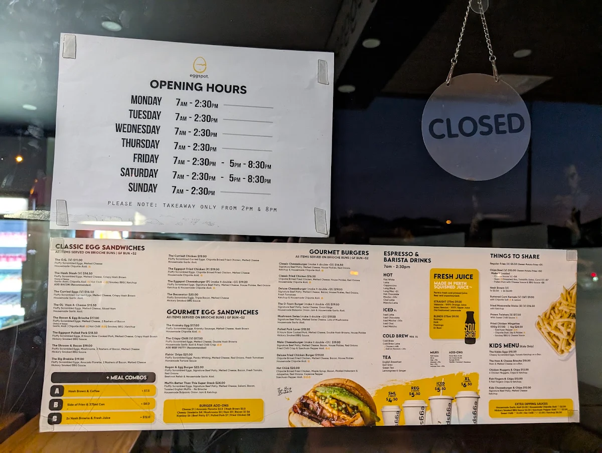 Menu, Eggspot Como