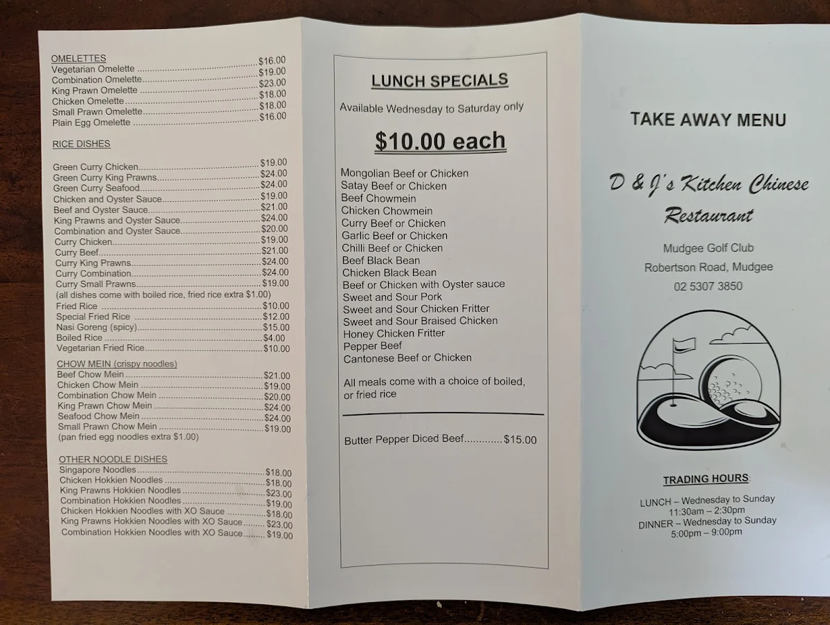 Menu, D & J's Kitchen Chinese Resturaunt