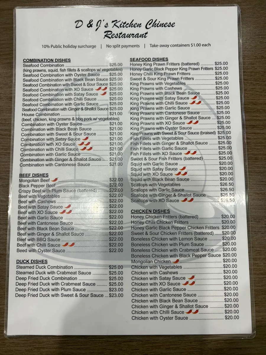 Menu, D & J's Kitchen Chinese Resturaunt