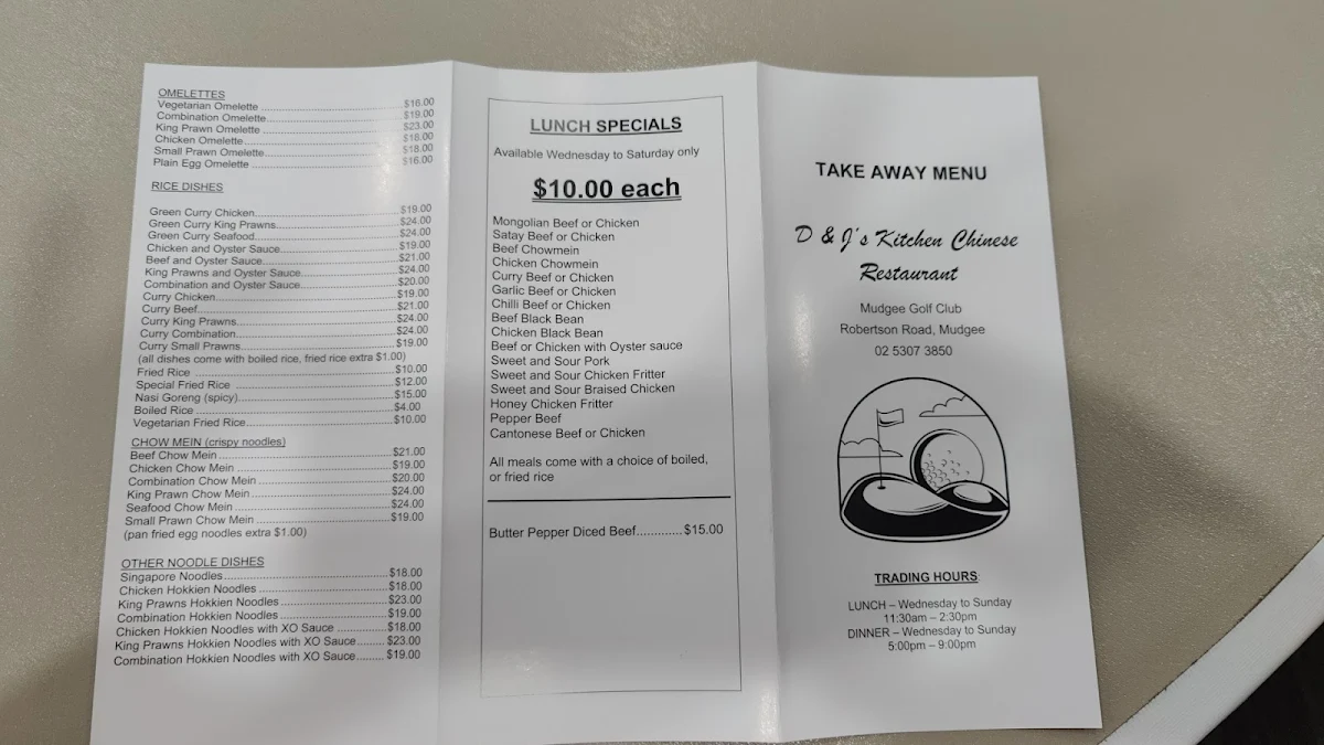 Menu, D & J's Kitchen Chinese Resturaunt