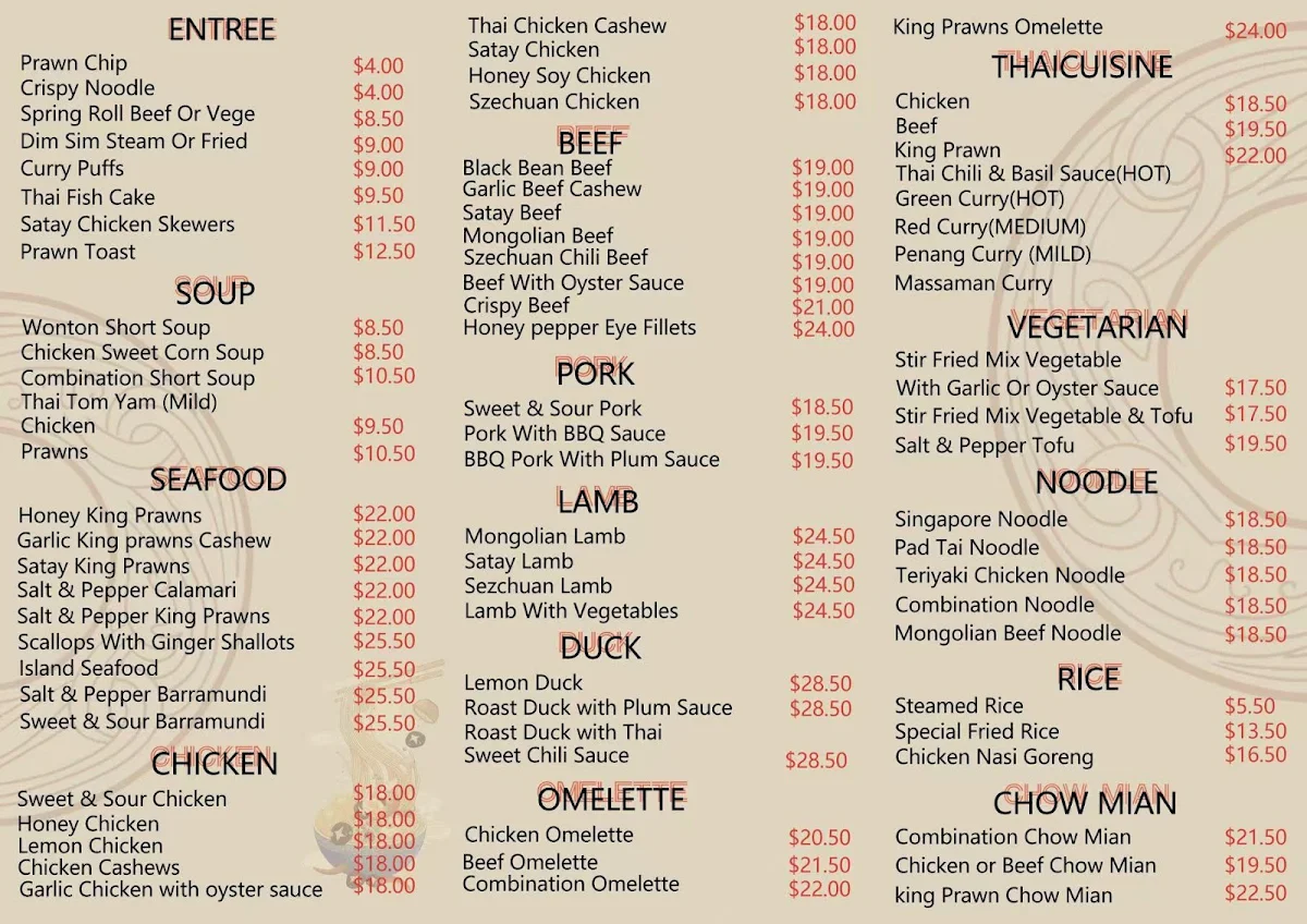 Menu, Bamboo Kitchen