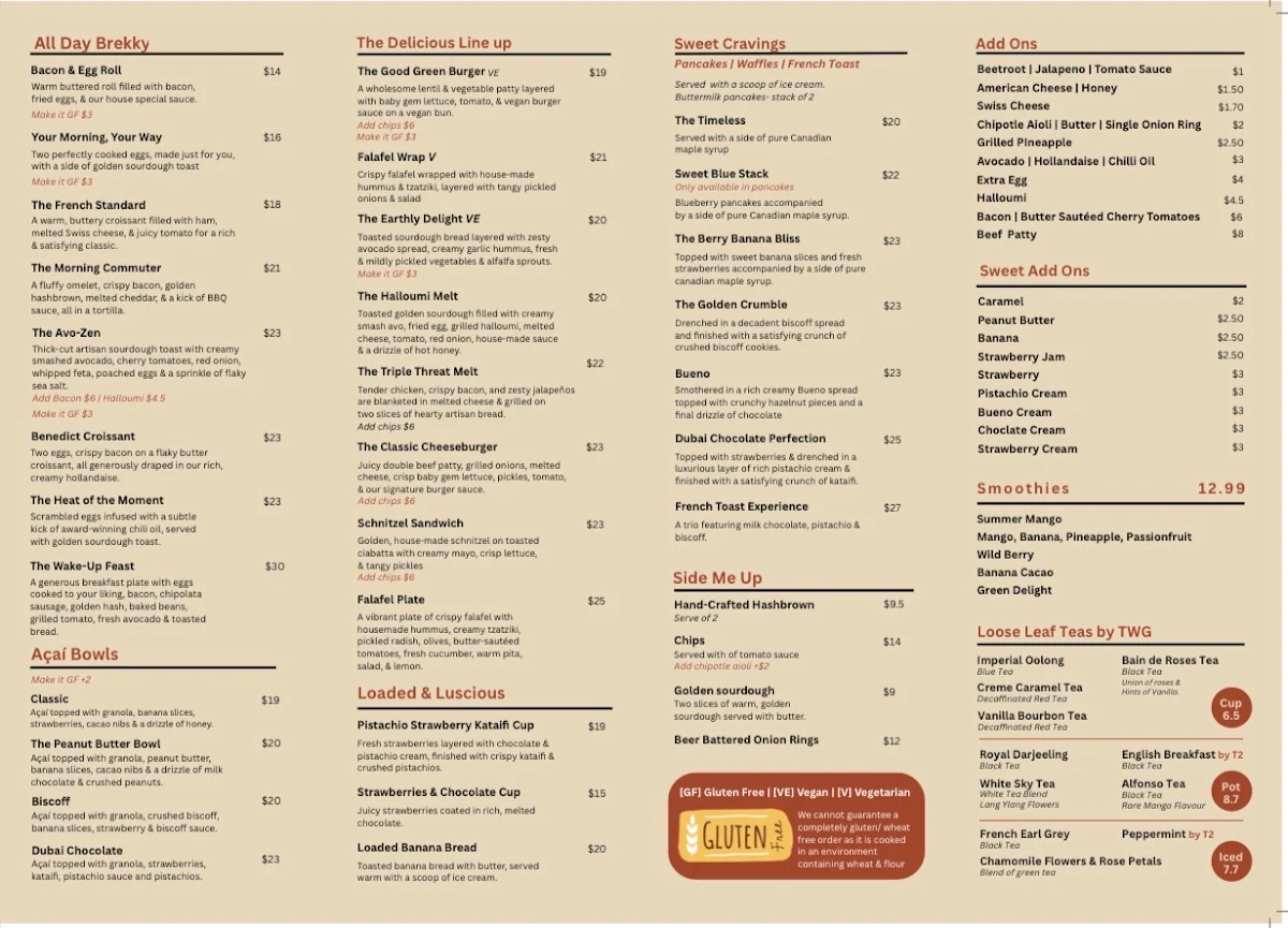 Menu, Ponga Ponga Coffee & Kitchen