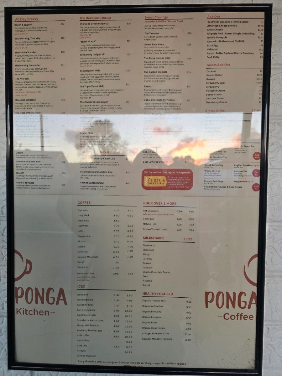Menu, Ponga Ponga Coffee & Kitchen