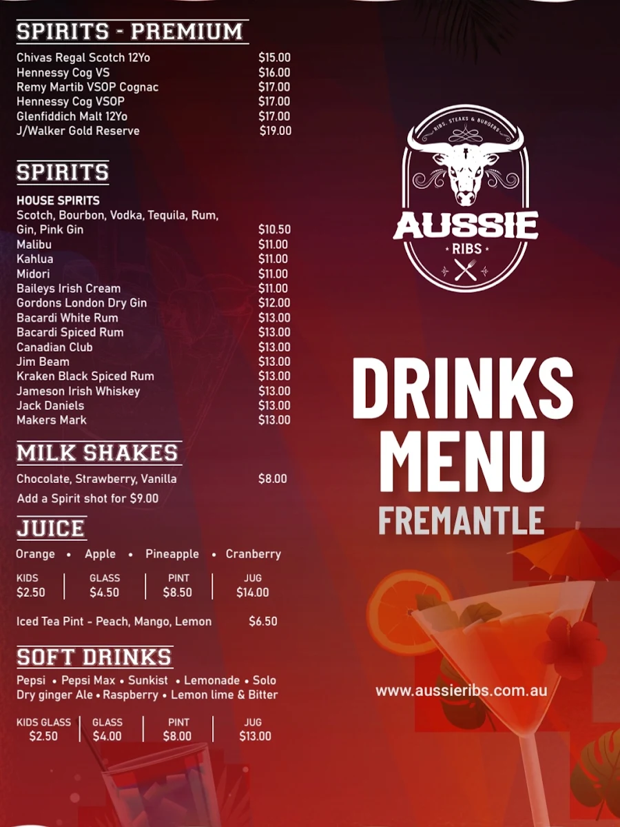 Menu, Aussie Ribs Fremantle