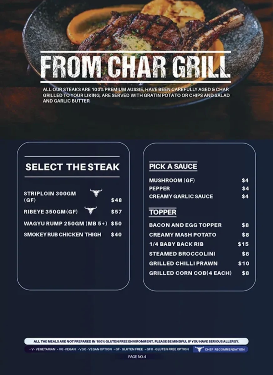 Menu, Aussie Ribs Fremantle