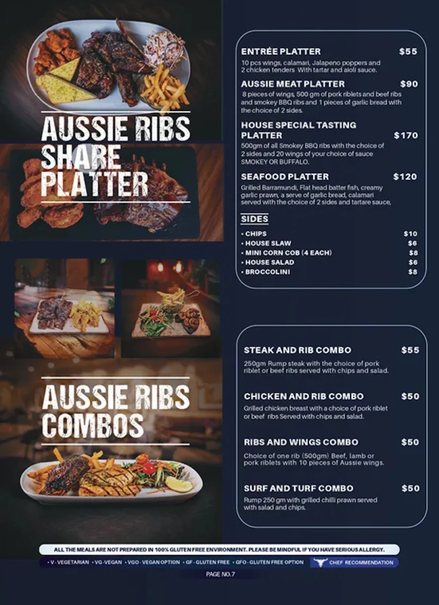 Menu, Aussie Ribs Fremantle