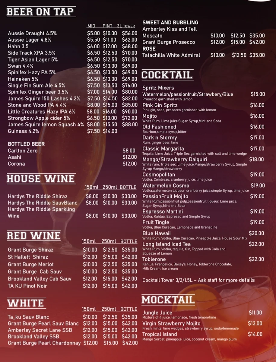 Menu, Aussie Ribs Fremantle