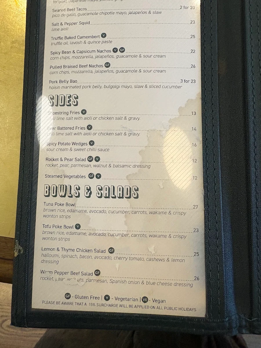 Menu, Royal Oak Hotel