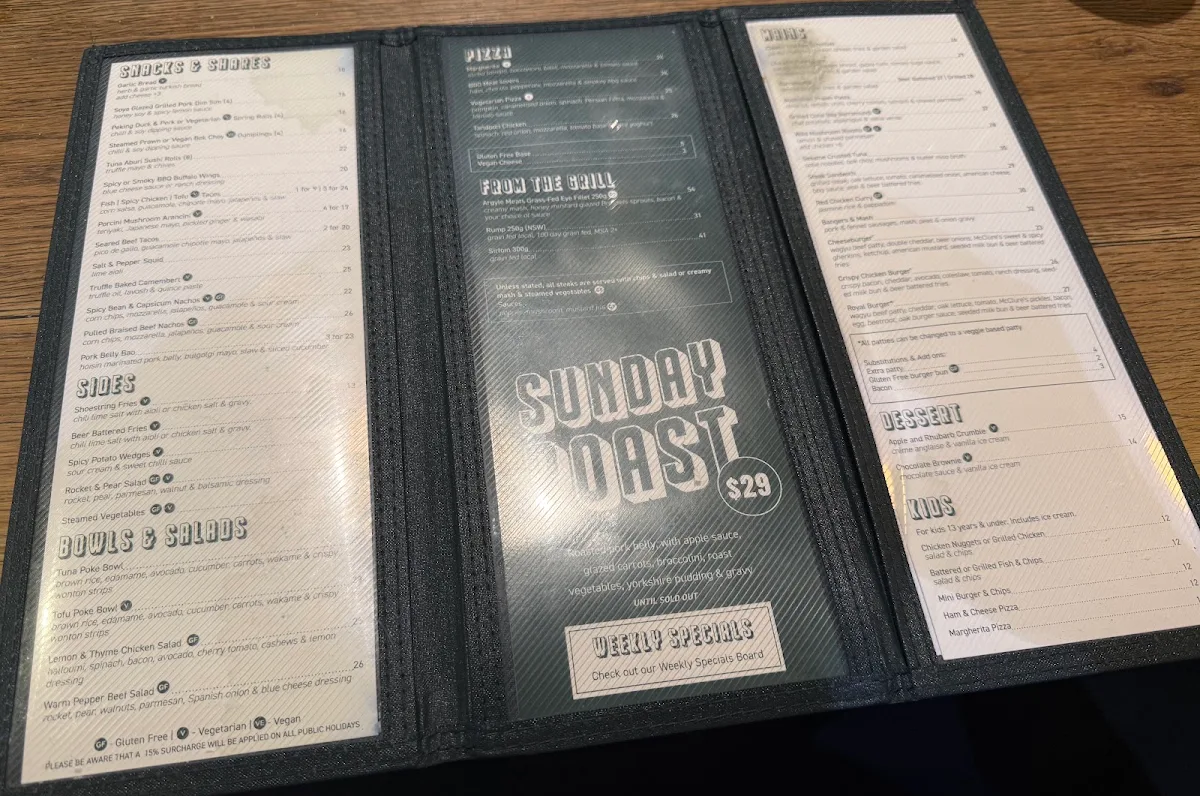 Menu, Royal Oak Hotel
