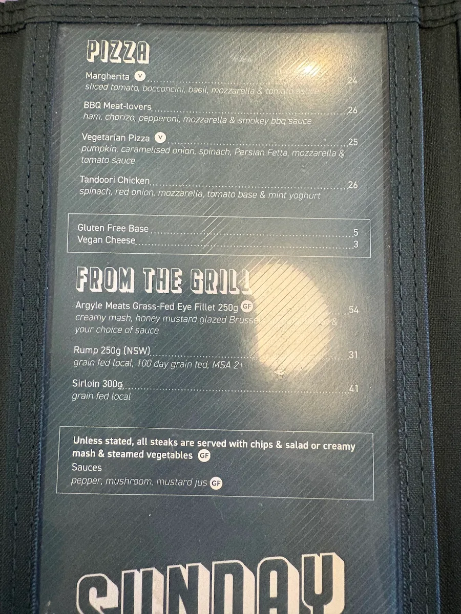 Menu, Royal Oak Hotel