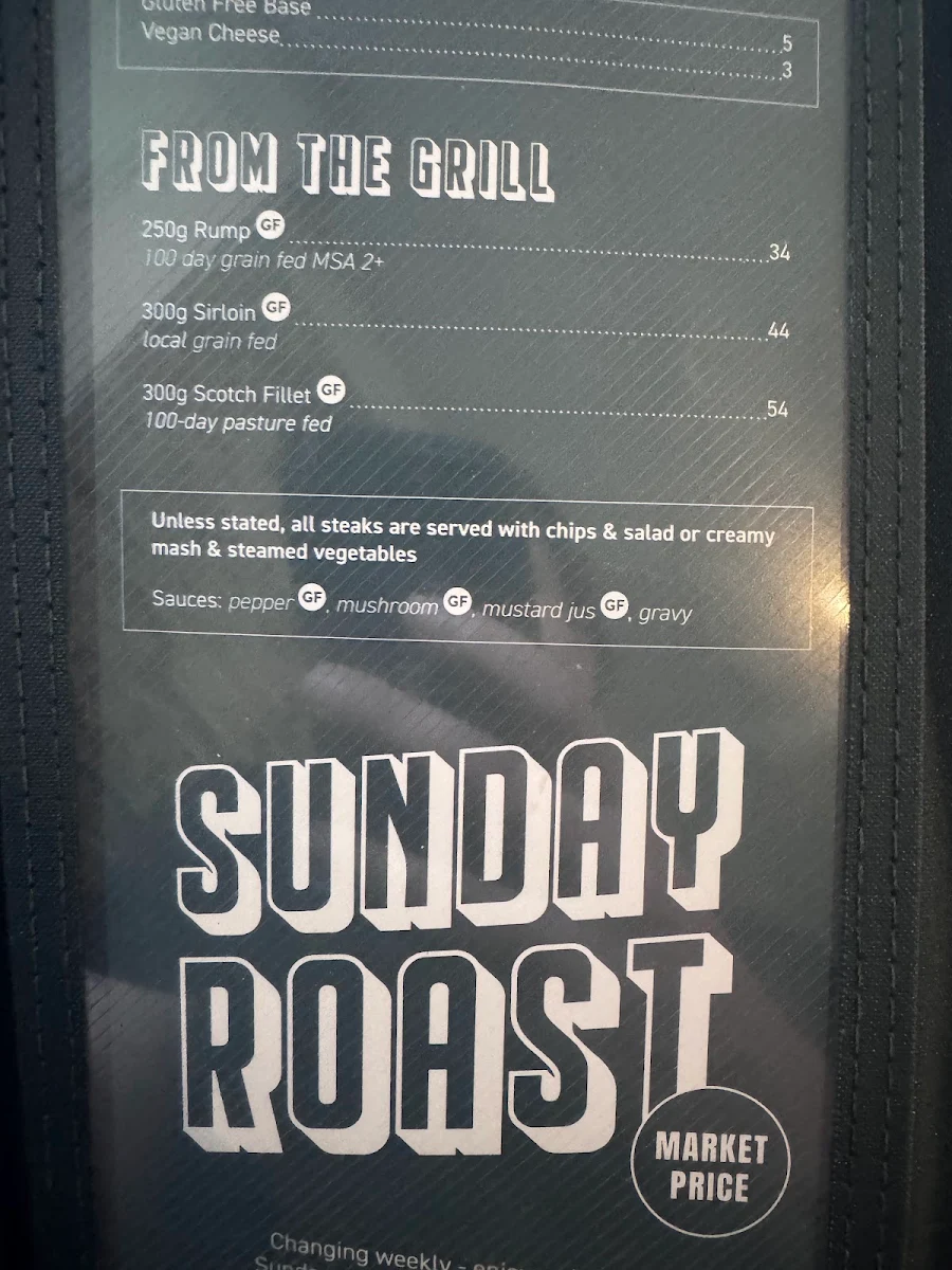 Menu, Royal Oak Hotel