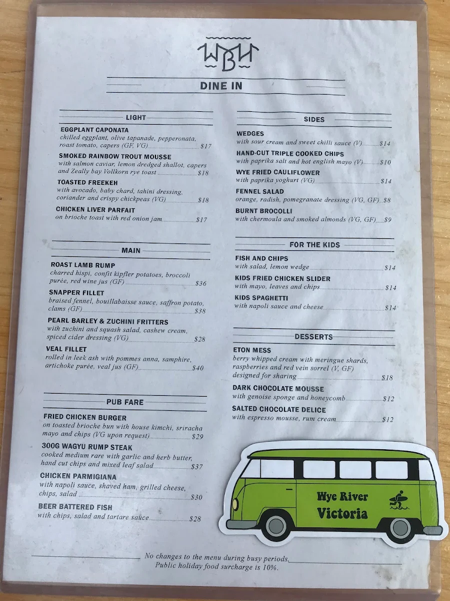 Menu, Wye Beach Hotel