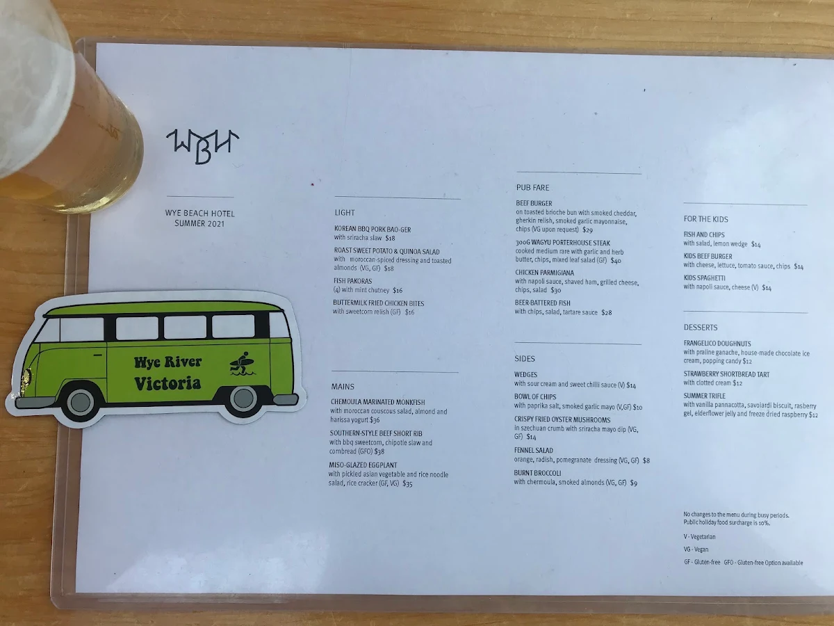 Menu, Wye Beach Hotel