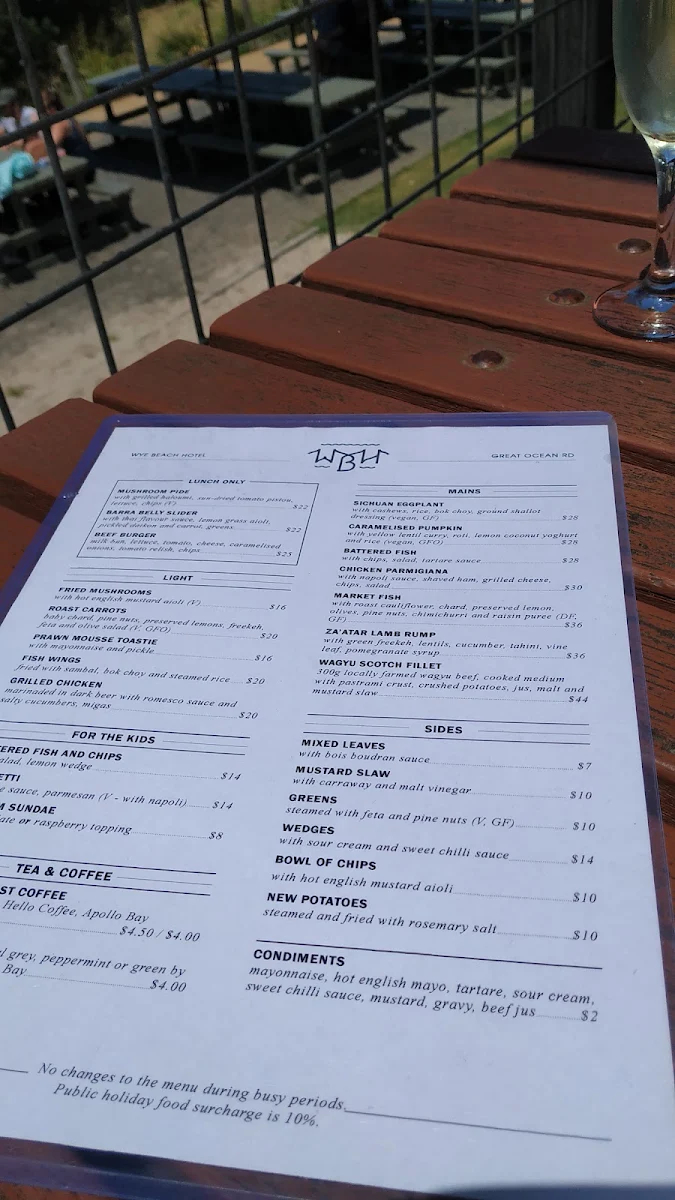 Menu, Wye Beach Hotel