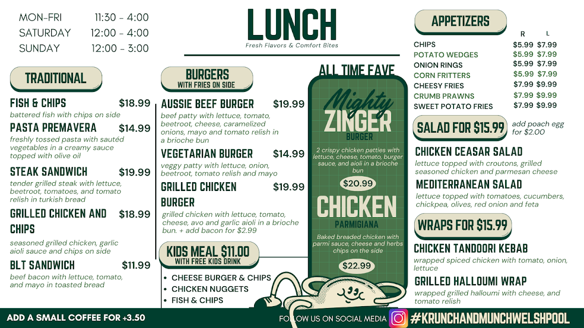 Menu, Krunch and Munch Cafe