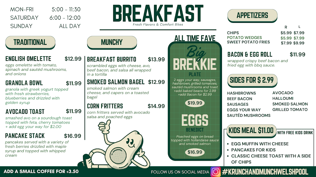 Menu, Krunch and Munch Cafe