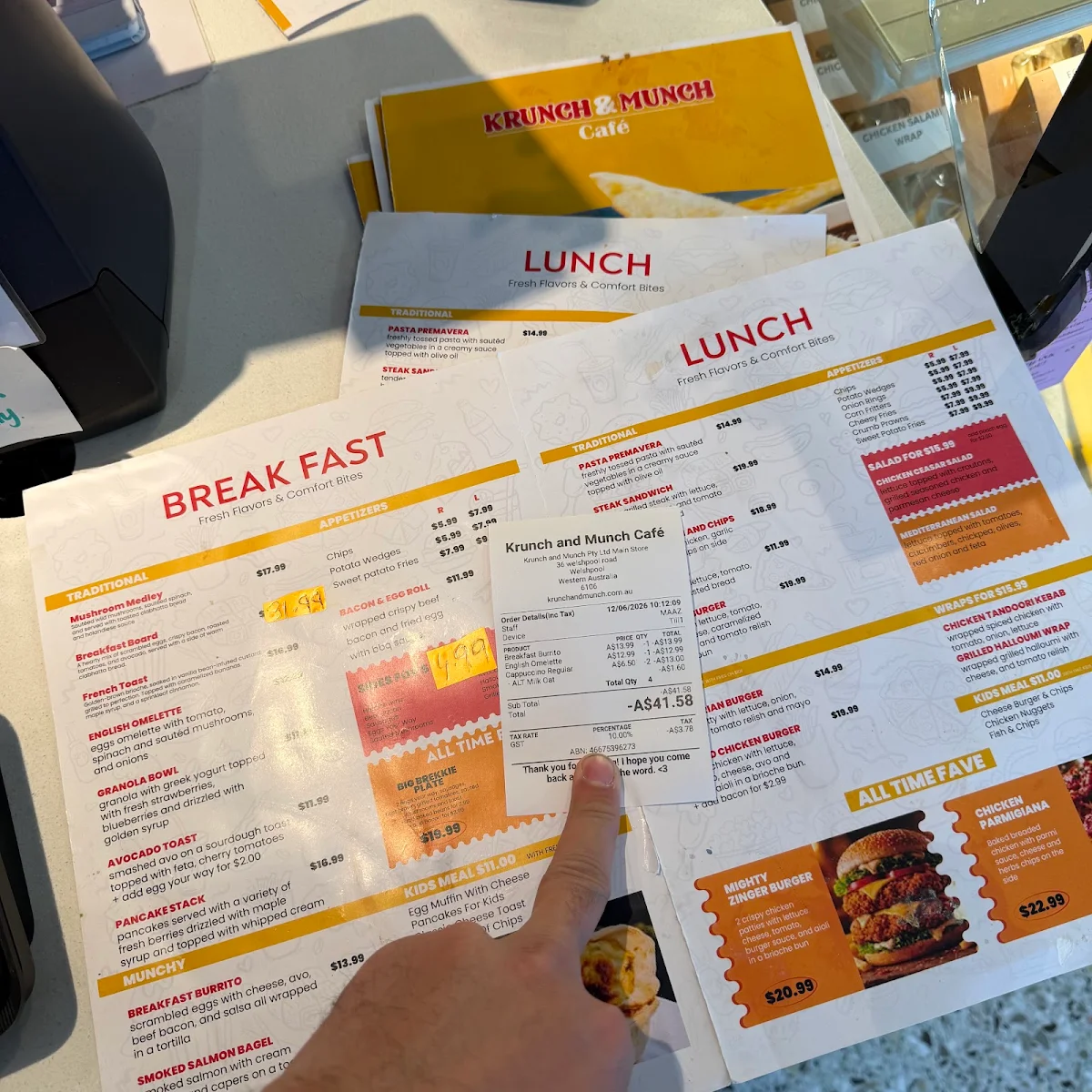 Menu, Krunch and Munch Cafe