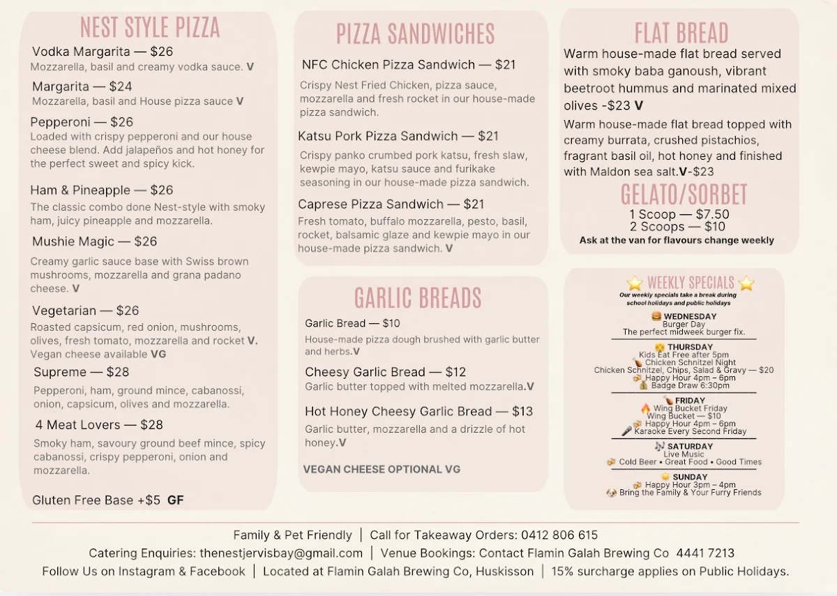 Menu, The Nest Jervis Bay