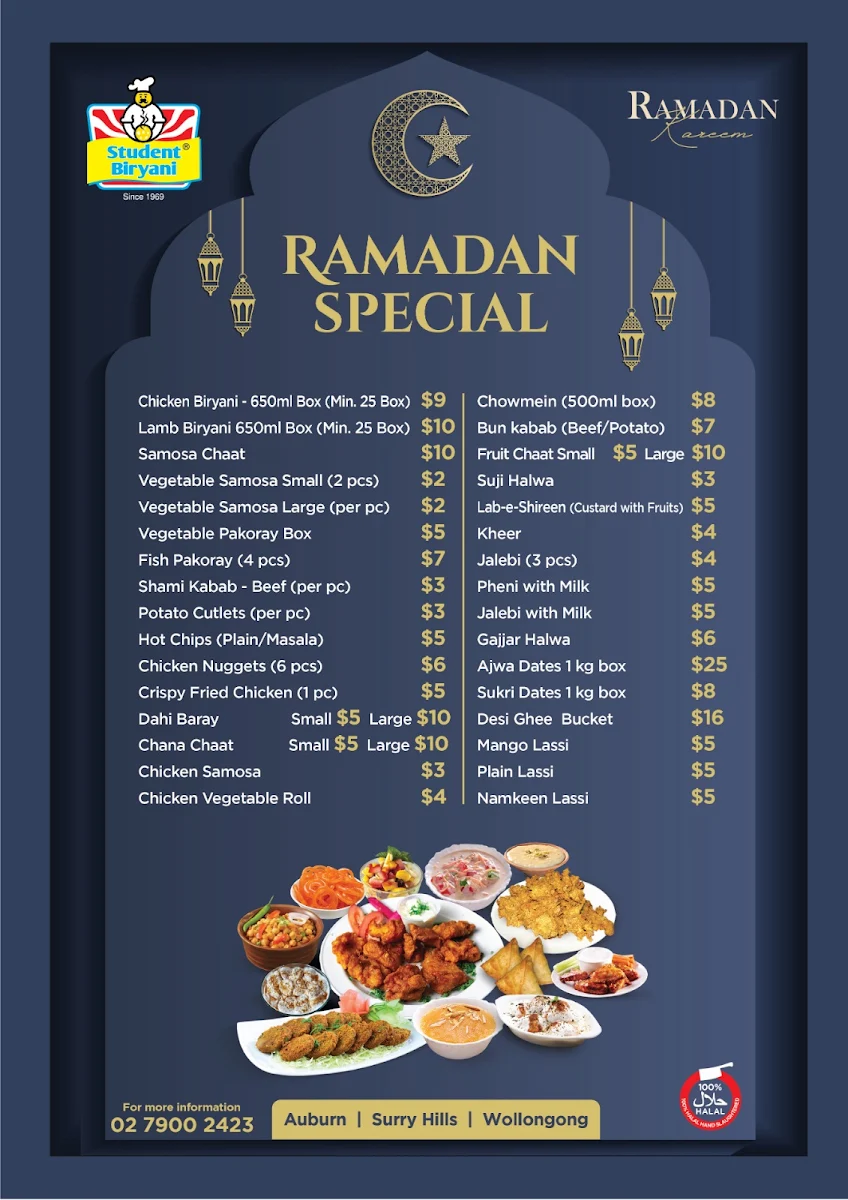 Menu, Student Biryani Surry Hills