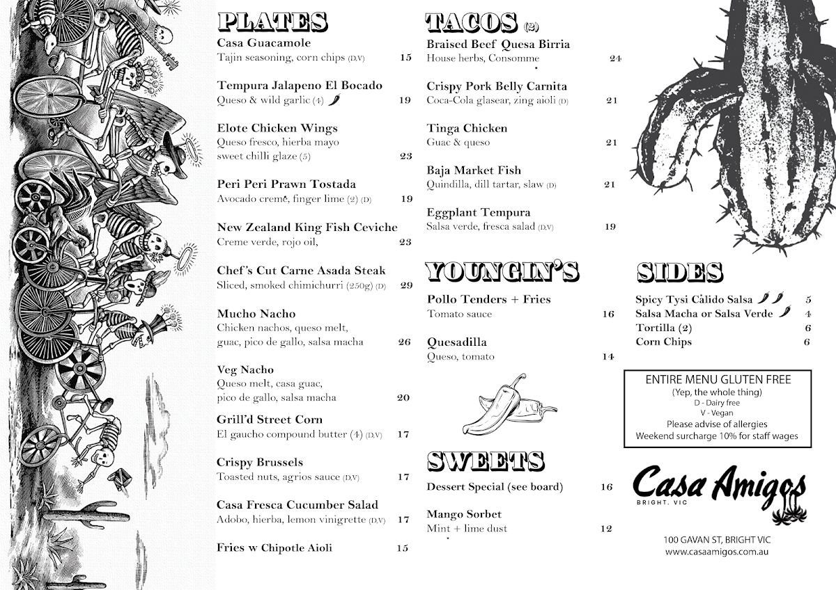 Menu, Casa Amigos Bright