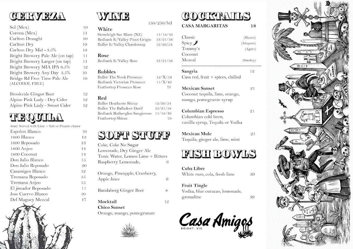 Menu, Casa Amigos Bright