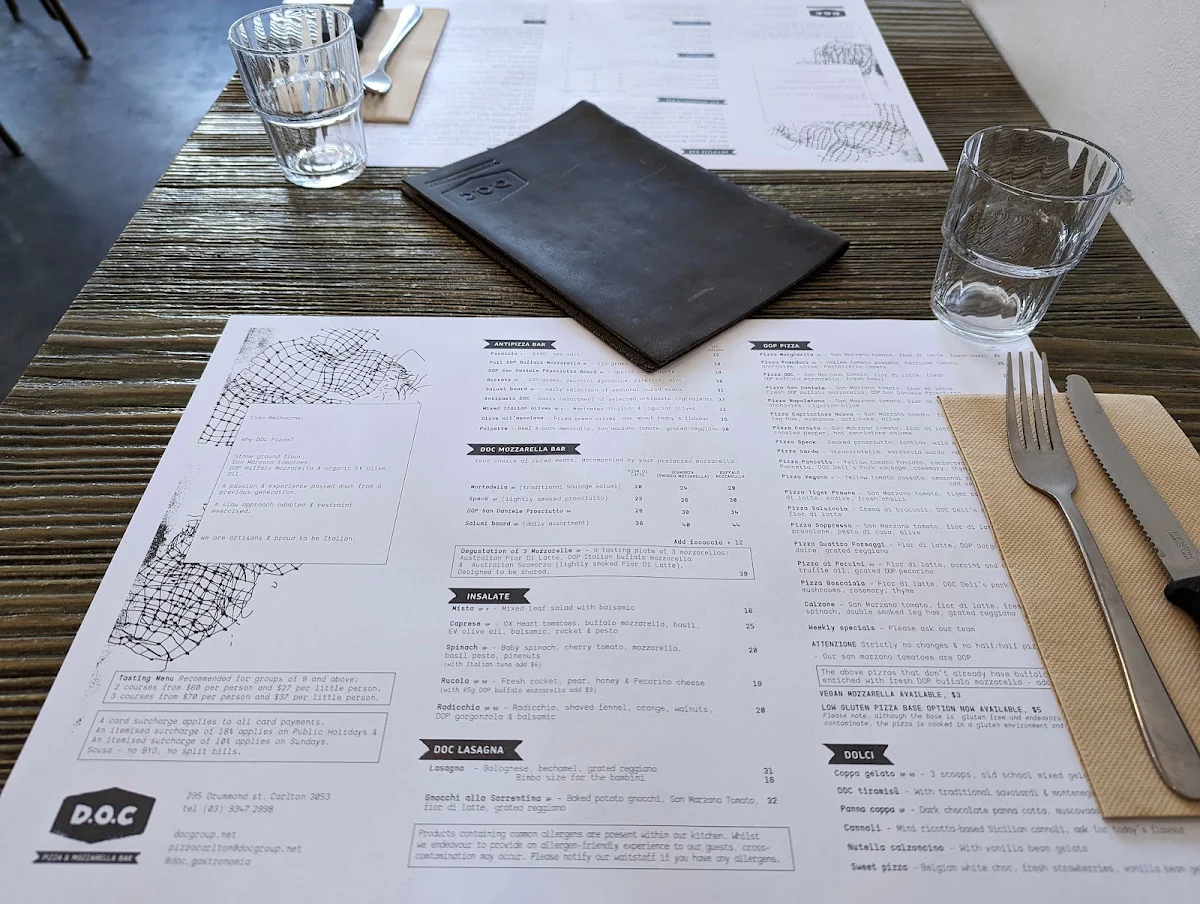 Menu, D.O.C Pizza & Mozzarella Bar - Carlton
