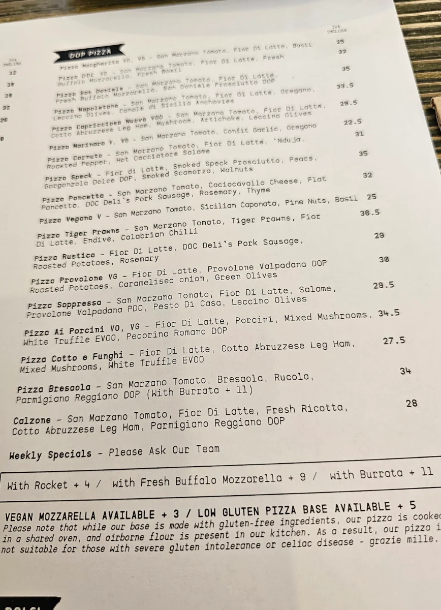 Menu, D.O.C Pizza & Mozzarella Bar - Carlton