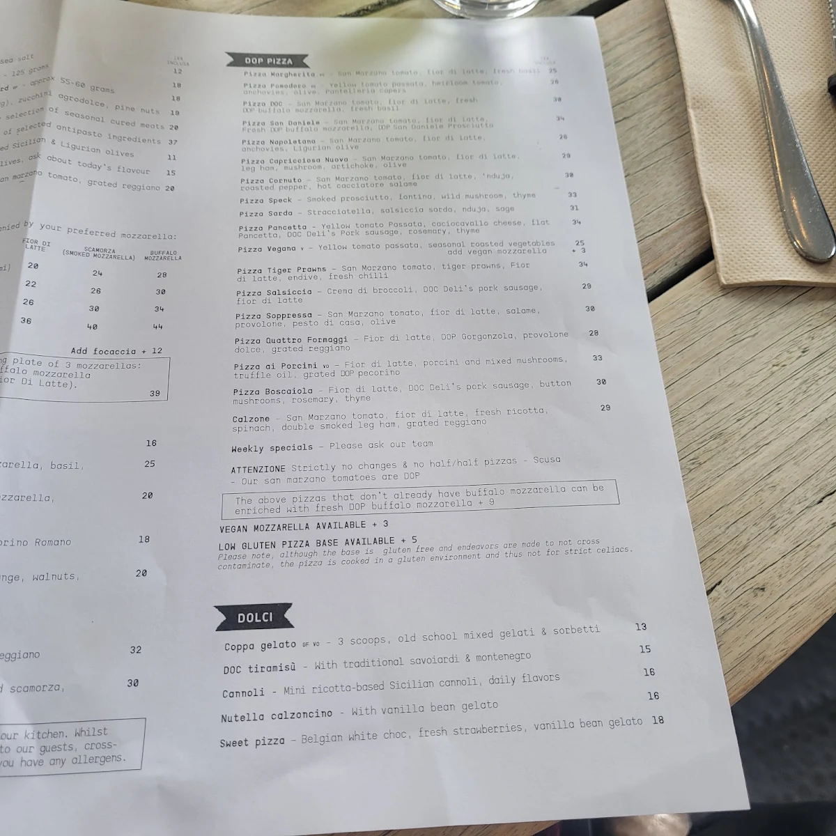 Menu, D.O.C Pizza & Mozzarella Bar - Carlton