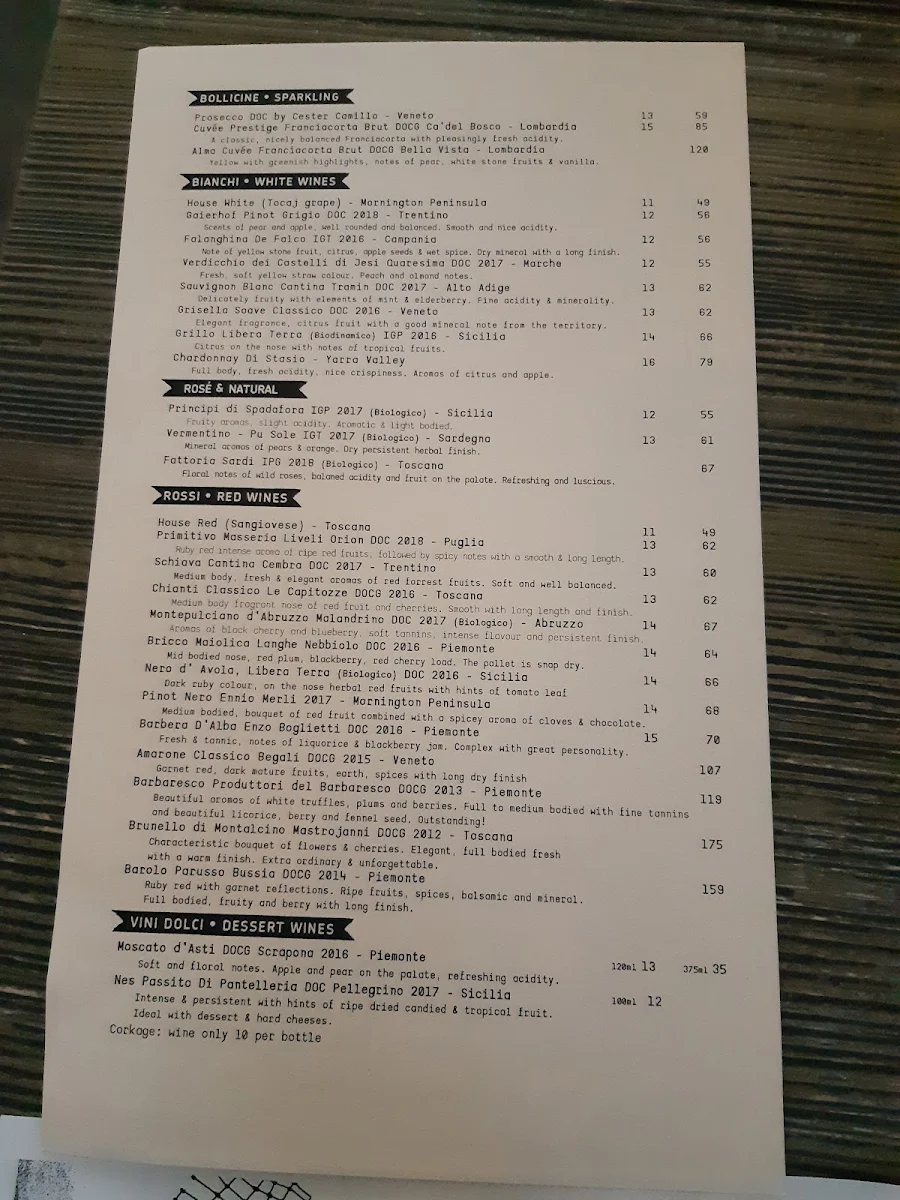 Menu, D.O.C Pizza & Mozzarella Bar - Carlton