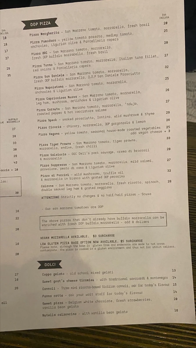 Menu, D.O.C Pizza & Mozzarella Bar - Carlton