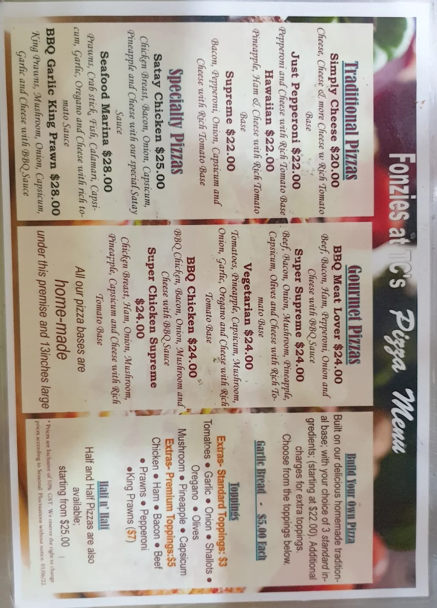 Menu, Fonzies at TC's