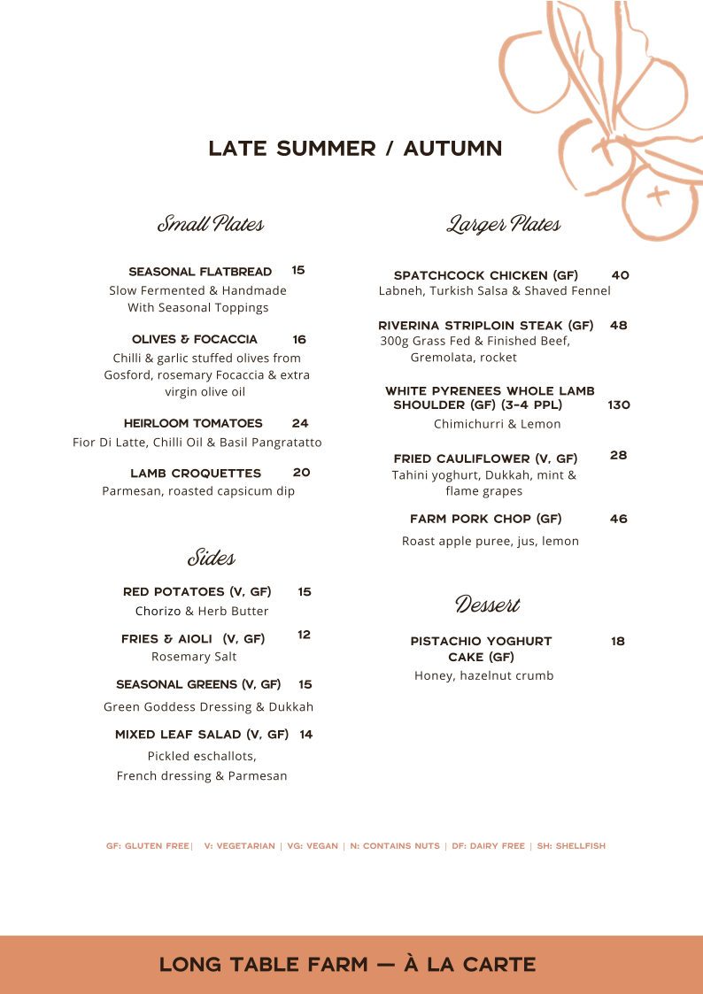 Menu, Long Table Farm Restaurant