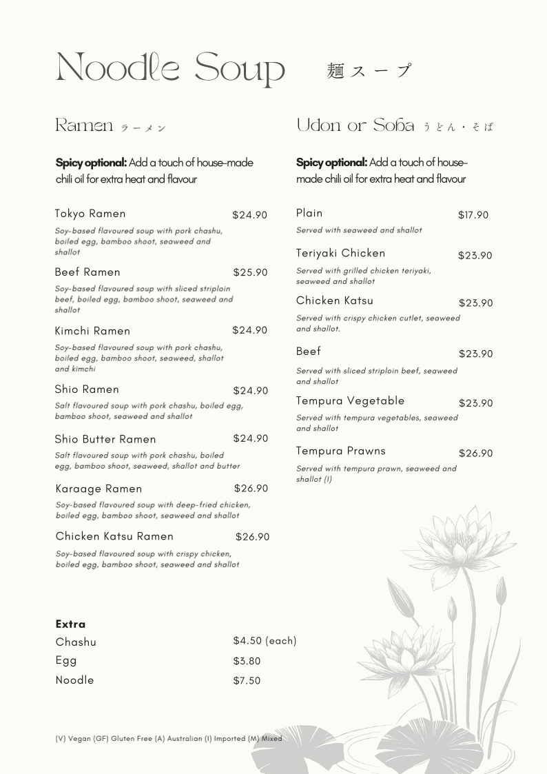 Menu, Mizu Japanese Restaurant