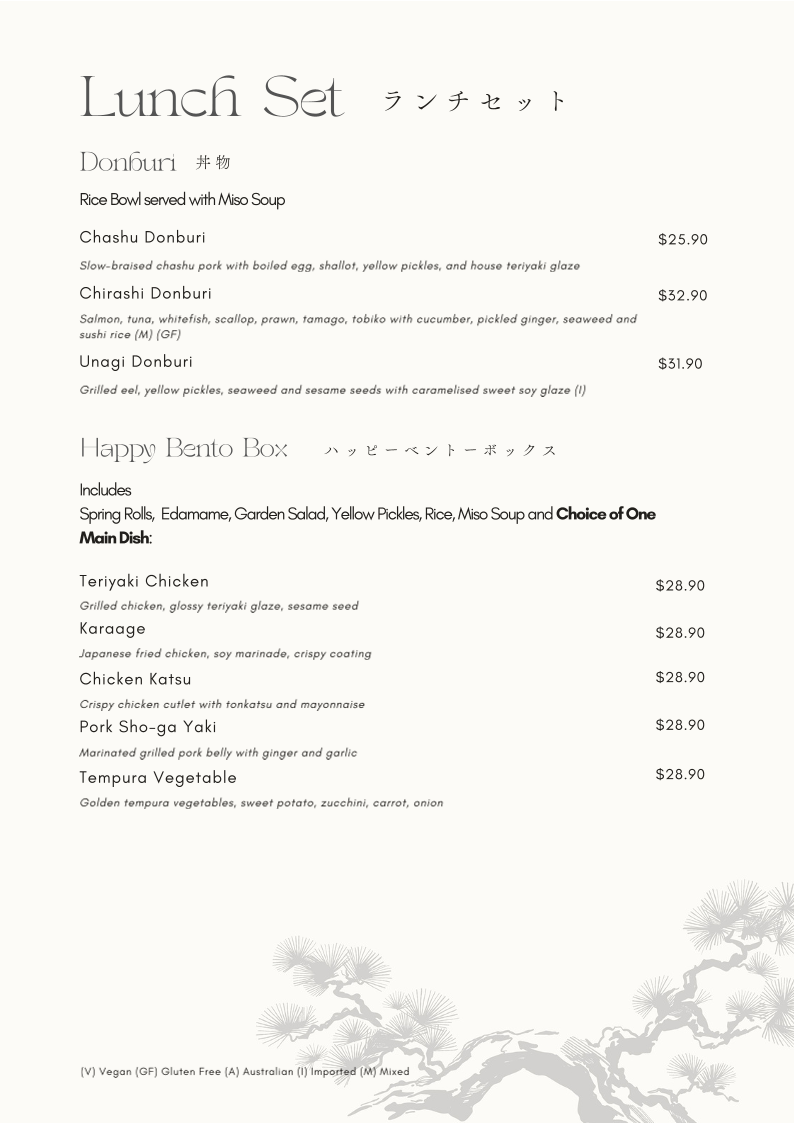 Menu, Mizu Japanese Restaurant