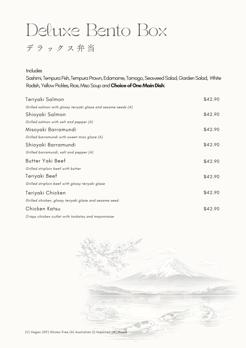 Menu, Mizu Japanese Restaurant