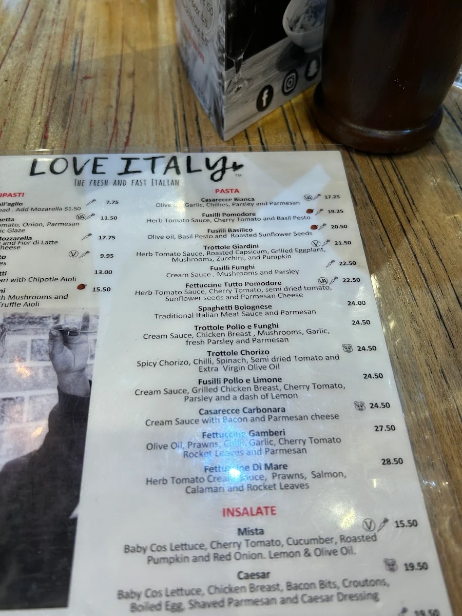 Menu, Love Italy Restaurant & Bar - Surfers Paradise Beach