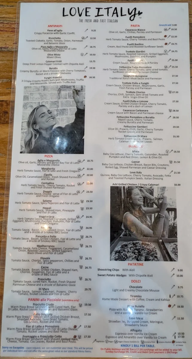 Menu, Love Italy Restaurant & Bar - Surfers Paradise Beach