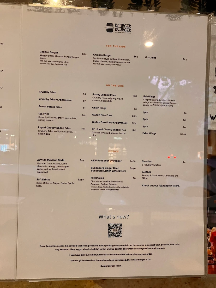 Menu, BurgerBurger