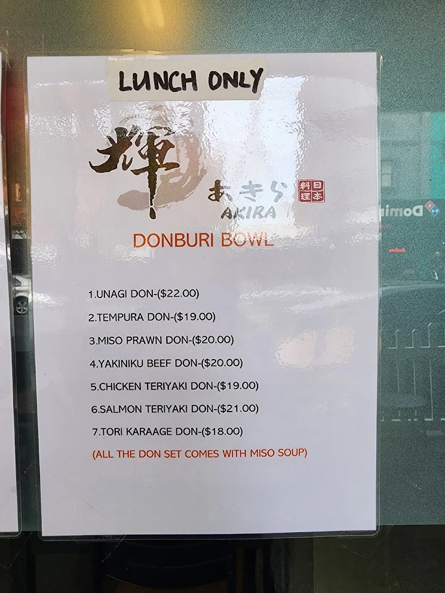 Menu, Akira Japanese Cuisine