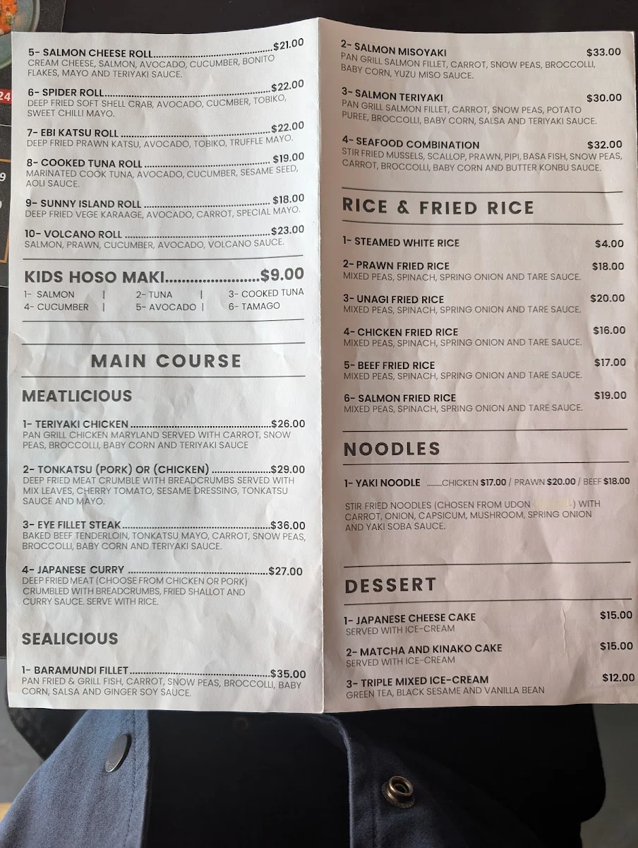 Menu, Akira Japanese Cuisine