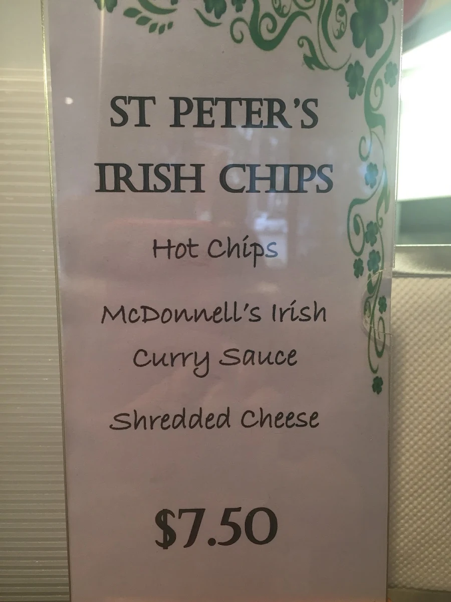 Menu, St Peter's Café on Wentworth