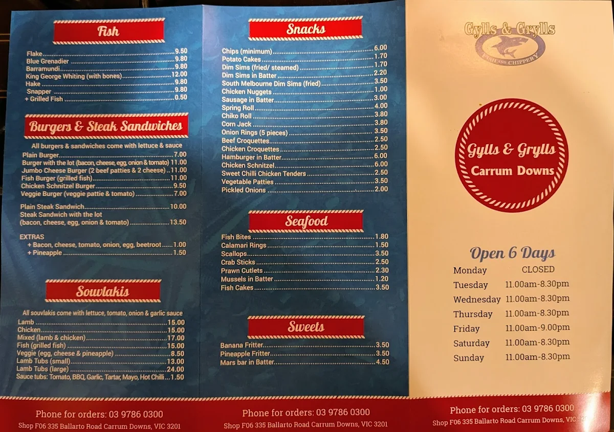 Menu, Gylls & Grylls