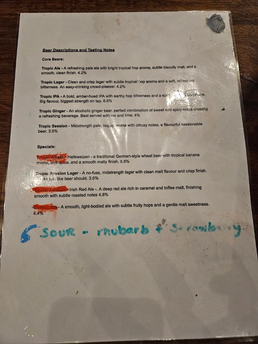 Menu, Coral Sea Brewing Company