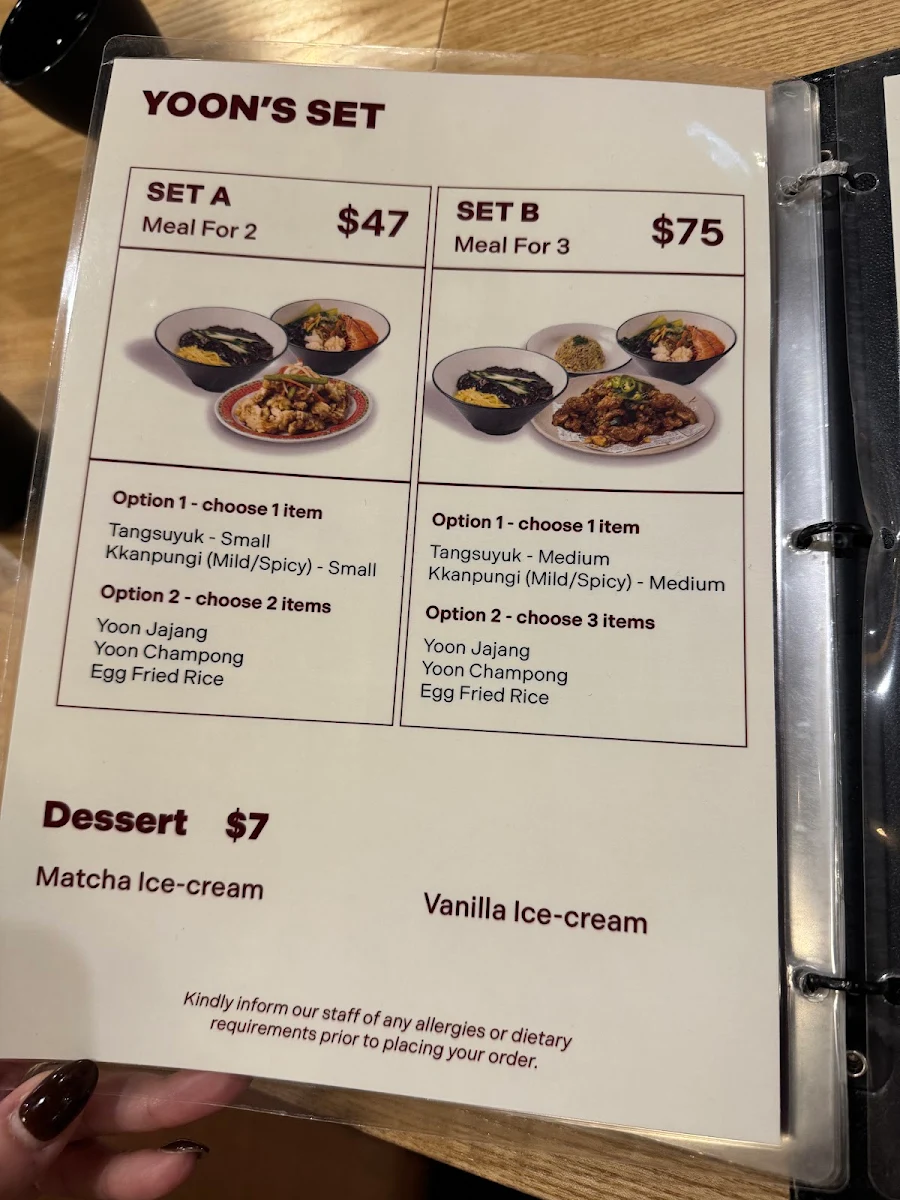 Menu, Uncle Yoon Korean restaurant
