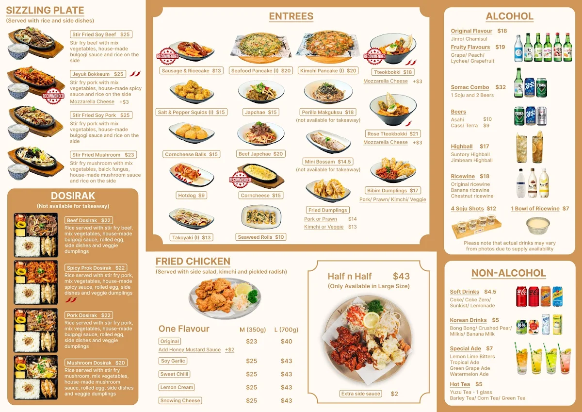 Menu, Uncle Yoon Korean restaurant